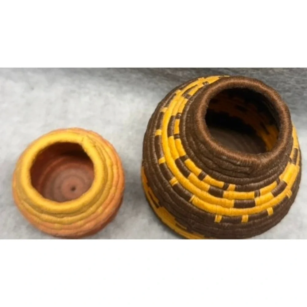 Vintage Tohono O'odham Coiled Olla Baskets Circa 1920 Native American Set of 2